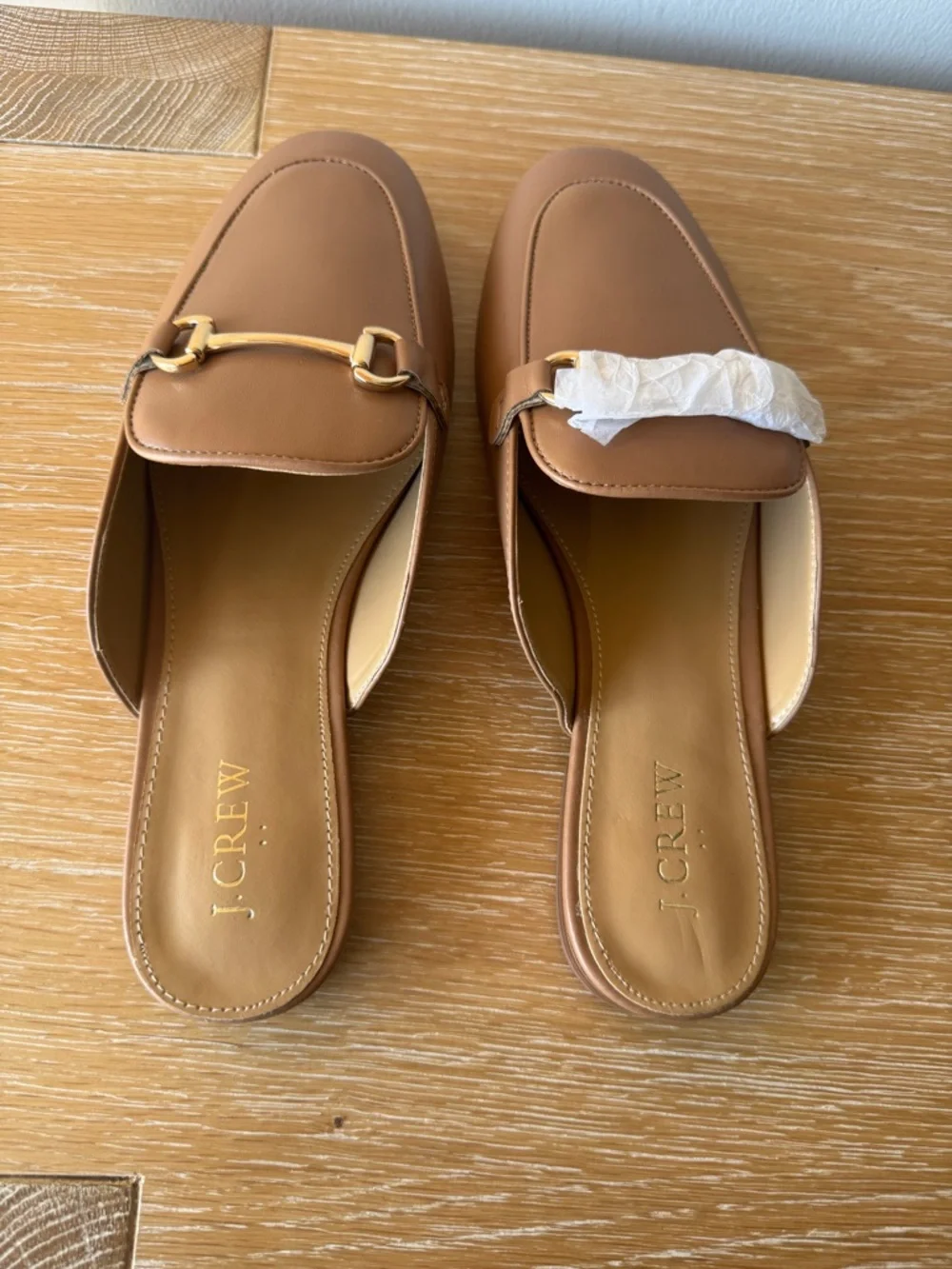 J. CREW FACTORY Women’s Horsebit Bit Loafer Mules Tan Gold Size 9.5 *NOTES* - Picture 4 of 16